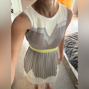 Modern Gray and White Pleated Dress